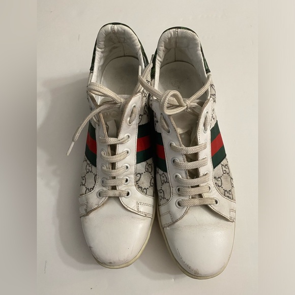 GUCCI SNEAKERS WHITE LEATHER and Canvas WITH GREEN/RED Women’s size 7 - Picture 10 of 11